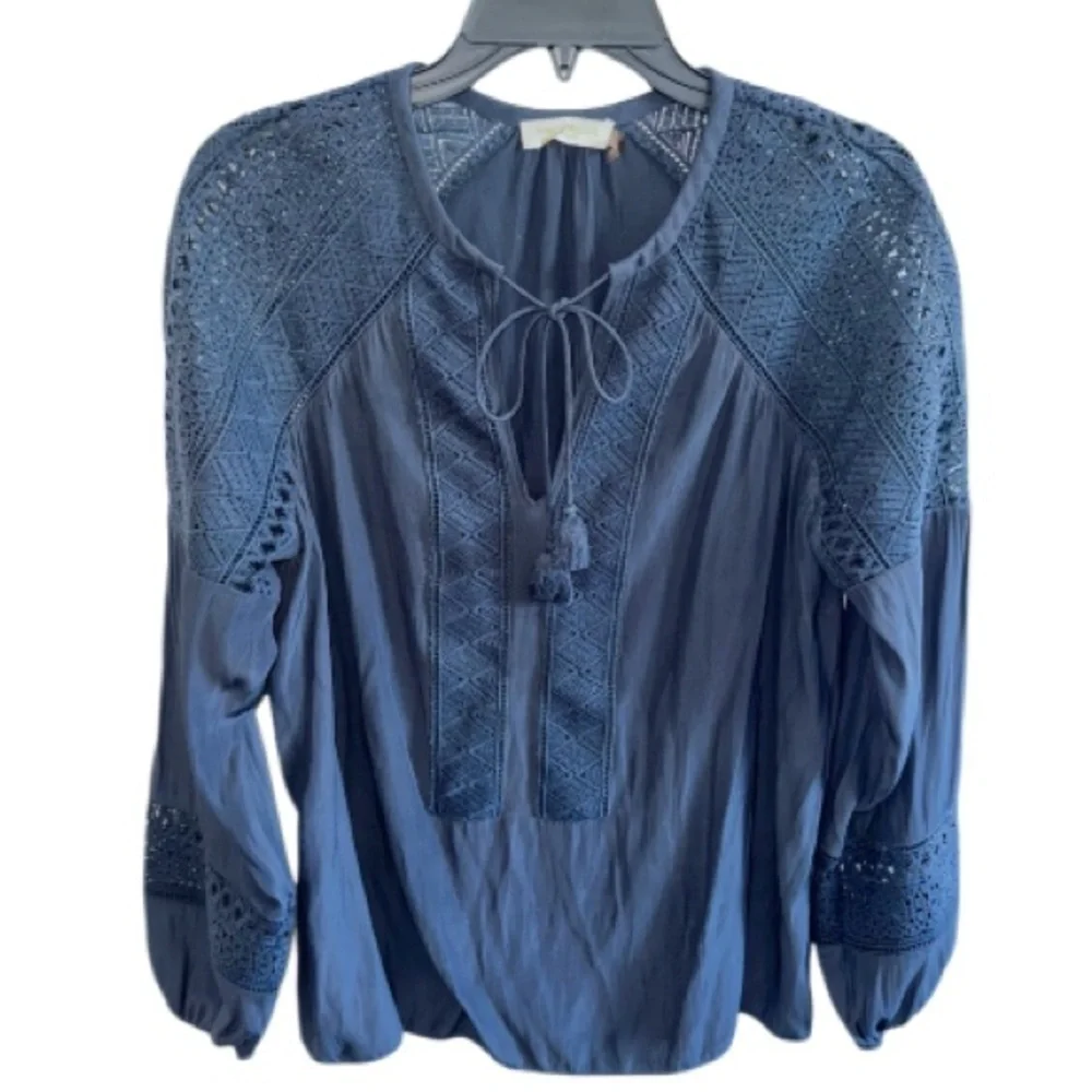 Ramy Brook Winnie Navy Blouse Crochet Trim Sz Small